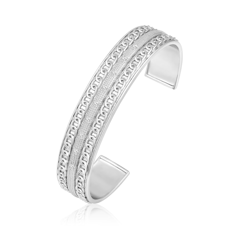 Main Image 2 of Men's 1/2 CT. T.W. Diamond Chain Edge Cuff in Sterling Silver - 8.0"