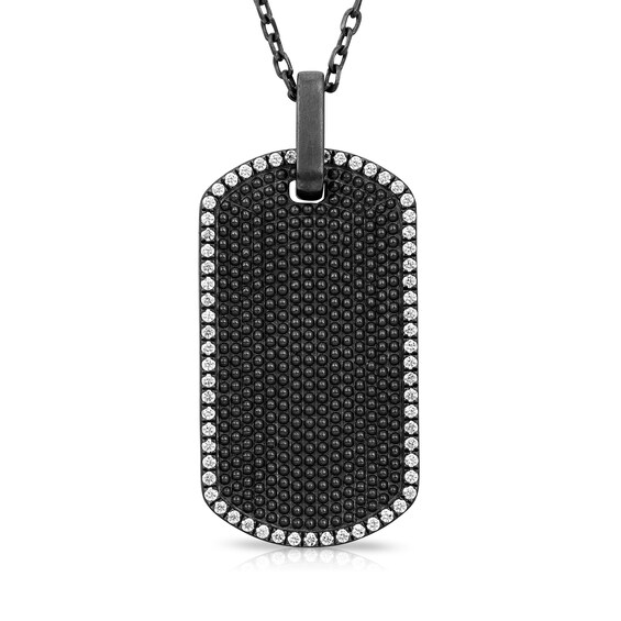 1/2 CT. T.w. Diamond Edge Beaded Dog Tag Pendant in Oxidized Black Sterling Silver - 24"