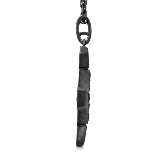 Men's 1/3 CT. T.w. Black Diamond Short Cross Pendant in Oxidized Black Sterling Silver - 24"