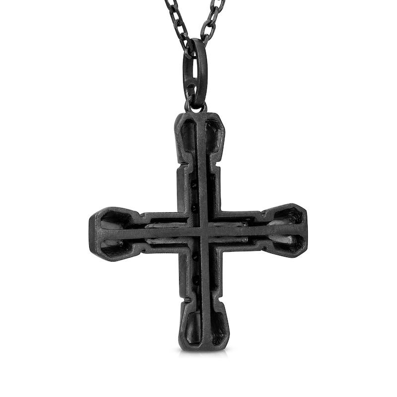 Men's 1/3 CT. T.W. Black Diamond Short Cross Pendant in Oxidized Black Sterling Silver - 24"