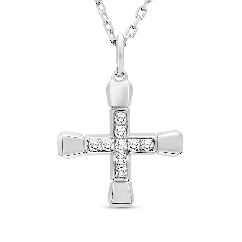 Men's 1/3 CT. T.W. Diamond Short Cross Pendant in Sterling Silver - 24"