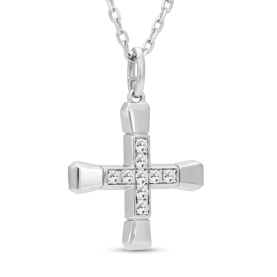 Men's 1/3 CT. T.w. Diamond Short Cross Pendant in Sterling Silver - 24"