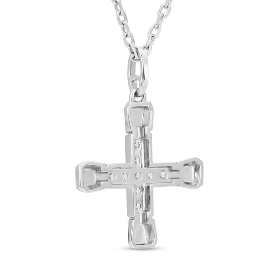 Men's 1/3 CT. T.w. Diamond Short Cross Pendant in Sterling Silver - 24"