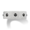 Thumbnail Image 1 of Black Spinel Station Beaded Multi-Row Band in Sterling Silver