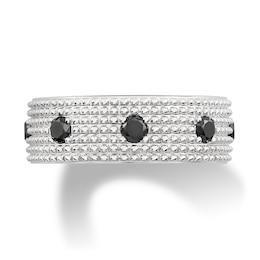Black Spinel Station Beaded Multi-Row Band in Sterling Silver