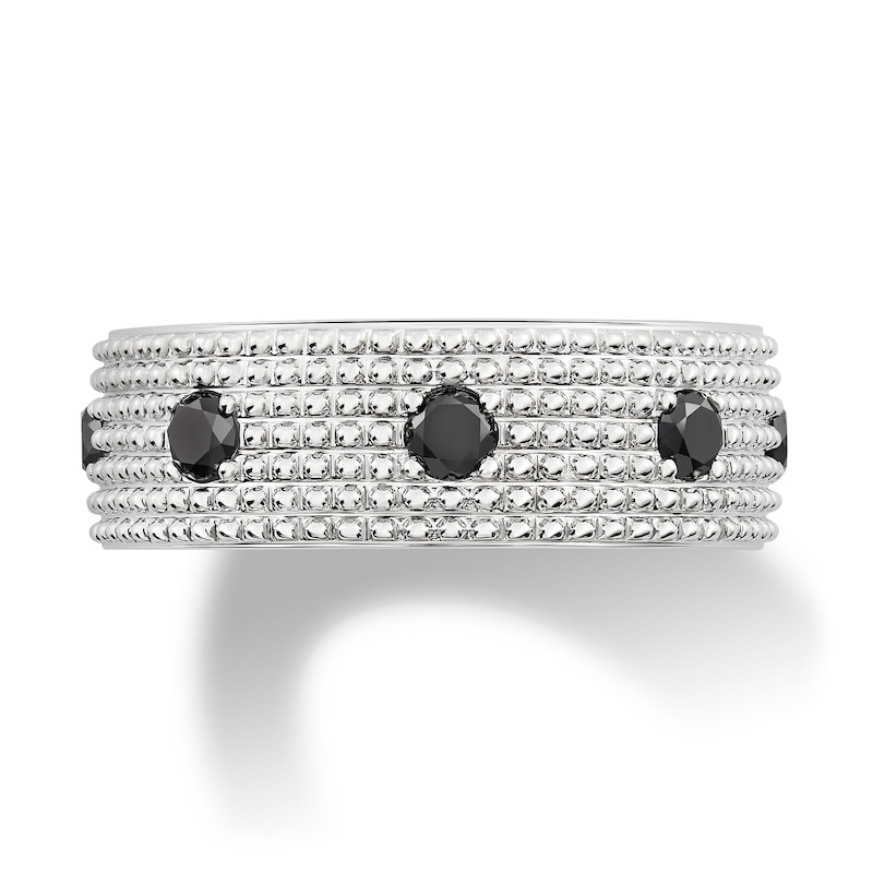 Main Image 1 of Black Spinel Station Beaded Multi-Row Band in Sterling Silver