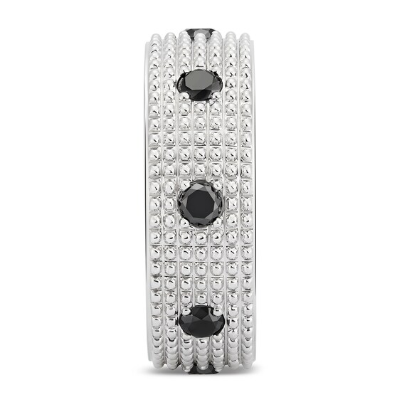 Black Spinel Station Beaded Multi-Row Band in Sterling Silver