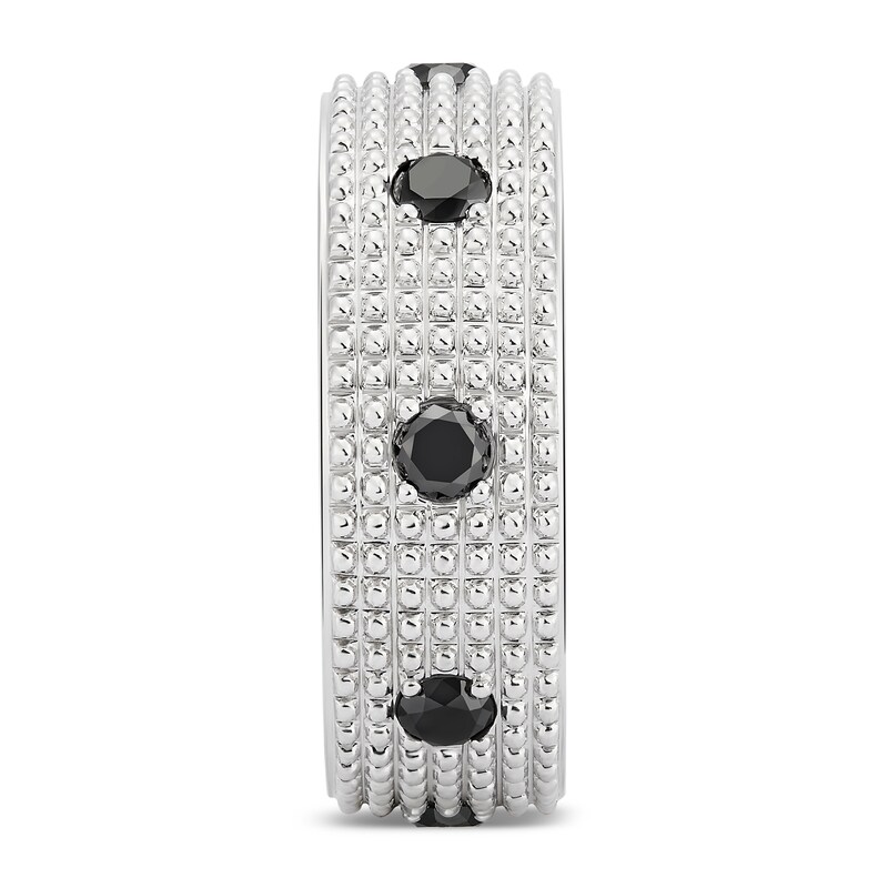 Main Image 2 of Black Spinel Station Beaded Multi-Row Band in Sterling Silver