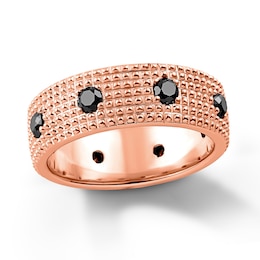Black Spinel Beaded Multi-Row Band in Sterling Silver with 14K Rose Gold Plate