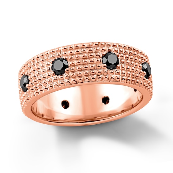 Black Spinel Beaded Multi-Row Band in Sterling Silver with 14K Rose Gold Plate