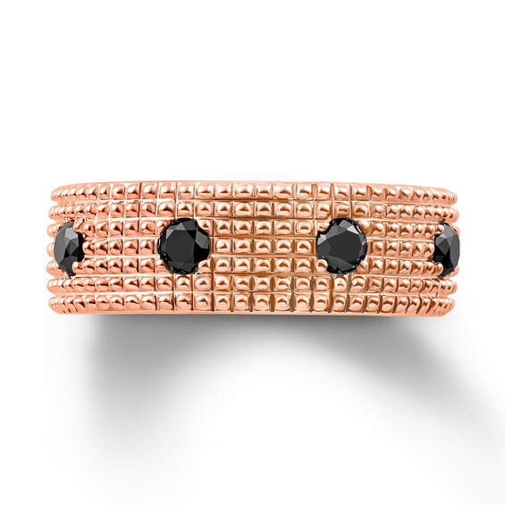 Black Spinel Beaded Multi-Row Band in Sterling Silver with 14K Rose Gold Plate