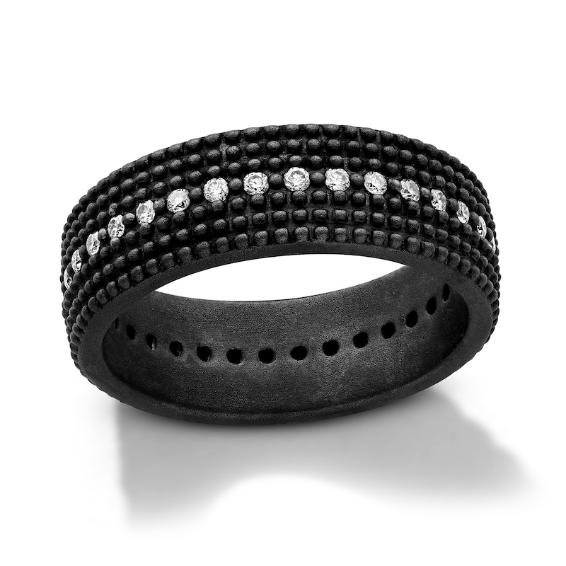 Main Image 1 of 3/8 CT. T.W. Diamond Beaded Multi-Row Band in Oxidized Black Sterling Silver