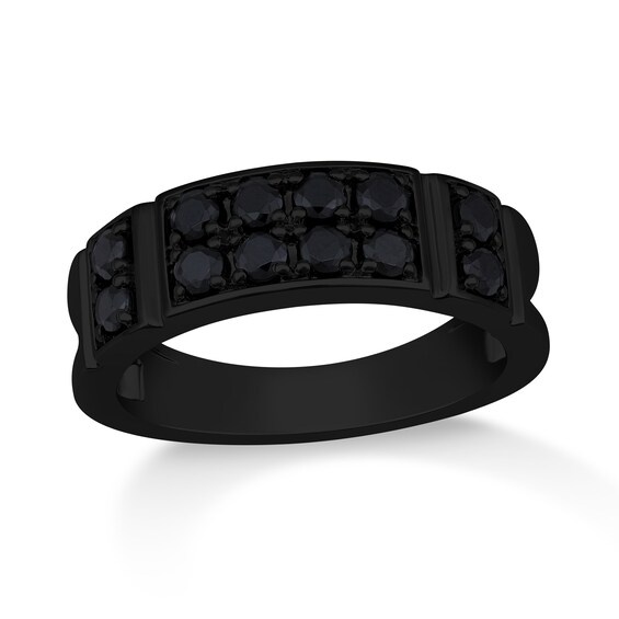 1 CT. T.w. Black Diamond Collar Double Row Band in Oxidized Black Sterling Silver