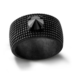 Black Spinel Spike Beaded Dome Band in Oxidized Black Sterling Silver
