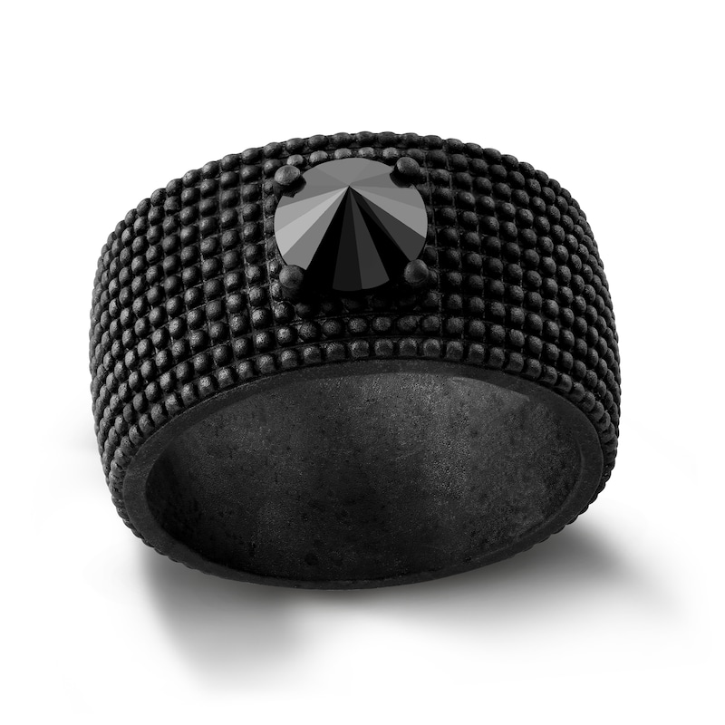 Main Image 1 of Black Spinel Spike Beaded Dome Band in Oxidized Black Sterling Silver