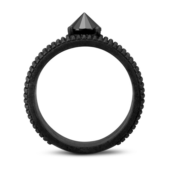 Black Spinel Spike Beaded Dome Band in Oxidized Black Sterling Silver