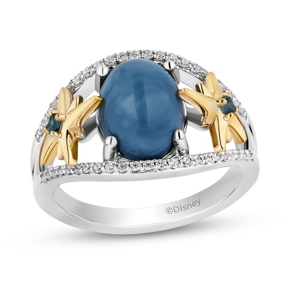 Enchanted Disney Wish Oval Blue Opal and 1/5 CT. T.w. Diamond Stars Ring in Sterling Silver and 10K Gold