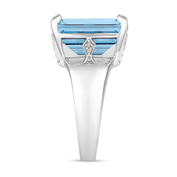 Emerald-Cut Sky Blue Lab-Created Topaz and 1/20 CT. T.w. Diamond Ring in Sterling Silver