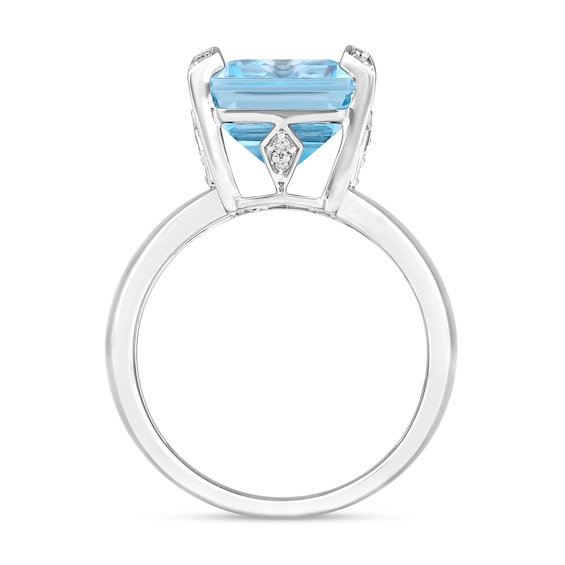 Emerald-Cut Sky Blue Lab-Created Topaz and 1/20 CT. T.w. Diamond Ring in Sterling Silver
