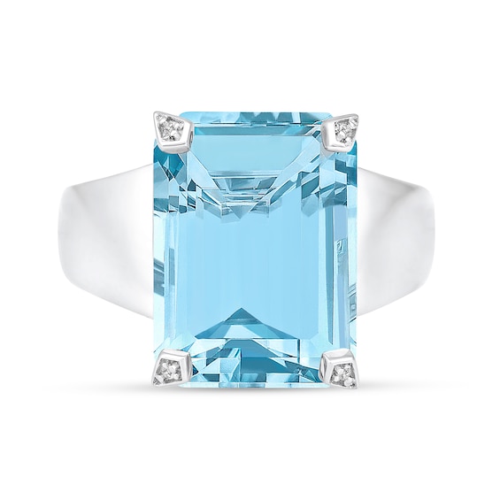 Emerald-Cut Sky Blue Lab-Created Topaz and 1/20 CT. T.w. Diamond Ring in Sterling Silver
