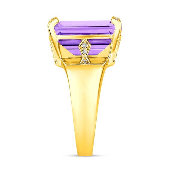 Emerald-Cut Lab-Created Amethyst and 1/20 CT. T.w. Diamond Ring in Sterling Silver with 14K Gold Plate