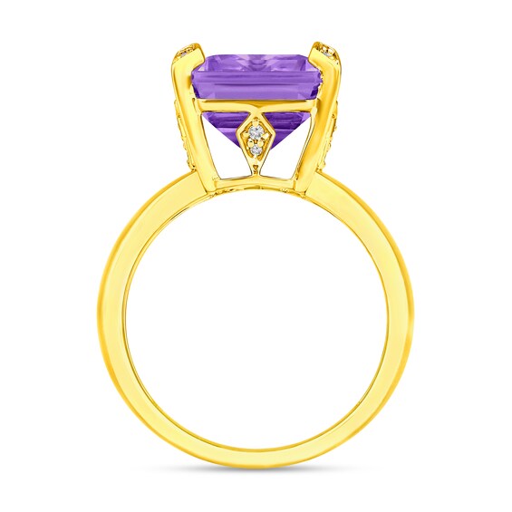 Emerald-Cut Lab-Created Amethyst and 1/20 CT. T.w. Diamond Ring in Sterling Silver with 14K Gold Plate