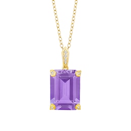 Emerald-Cut Lab-Created Amethyst and 1/10 CT. T.W. Diamond Pendant in Sterling Silver with 14K Gold Plate