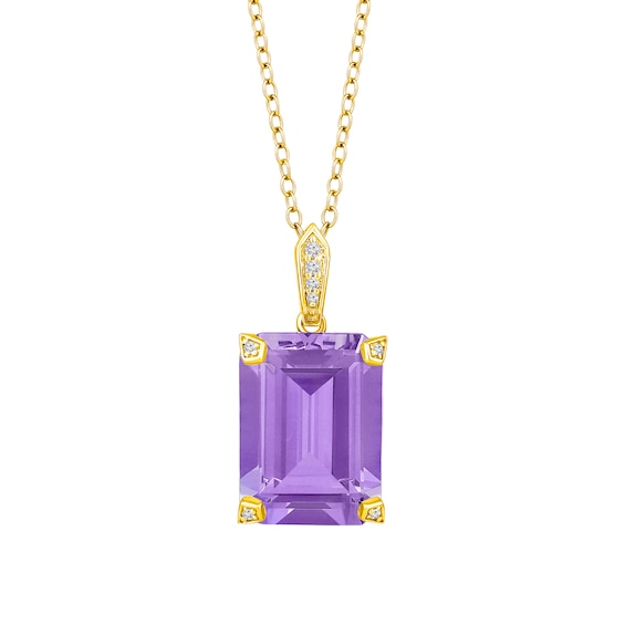 Emerald-Cut Lab-Created Amethyst and 1/10 CT. T.w. Diamond Pendant in Sterling Silver with 14K Gold Plate