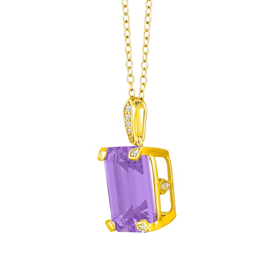 Emerald-Cut Lab-Created Amethyst and 1/10 CT. T.w. Diamond Pendant in Sterling Silver with 14K Gold Plate