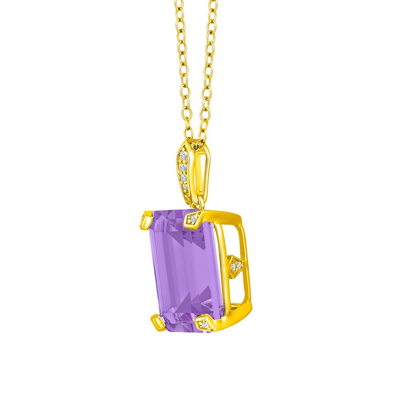 Main Image 2 of Emerald-Cut Lab-Created Amethyst and 1/10 CT. T.W. Diamond Pendant in Sterling Silver with 14K Gold Plate