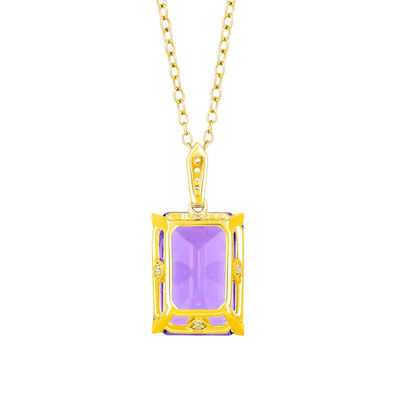 Emerald-Cut Lab-Created Amethyst and 1/10 CT. T.w. Diamond Pendant in Sterling Silver with 14K Gold Plate