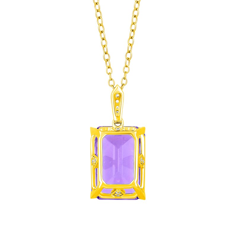 Main Image 3 of Emerald-Cut Lab-Created Amethyst and 1/10 CT. T.W. Diamond Pendant in Sterling Silver with 14K Gold Plate
