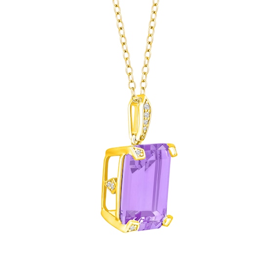 Emerald-Cut Lab-Created Amethyst and 1/10 CT. T.w. Diamond Pendant in Sterling Silver with 14K Gold Plate
