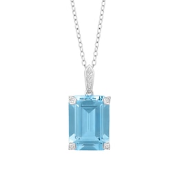 Emerald-Cut Lab-Created Sky Blue Topaz and 1/10 CT. T.W. Diamond Pendant in Sterling Silver