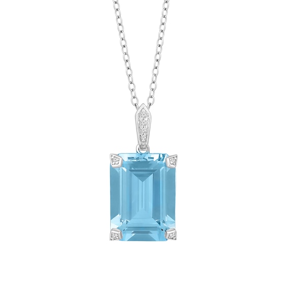 Emerald-Cut Lab-Created Sky Blue Topaz and 1/10 CT. T.w. Diamond Pendant in Sterling Silver