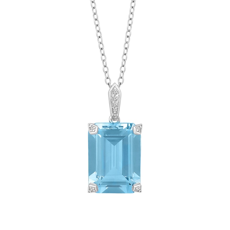 Main Image 1 of Emerald-Cut Lab-Created Sky Blue Topaz and 1/10 CT. T.W. Diamond Pendant in Sterling Silver
