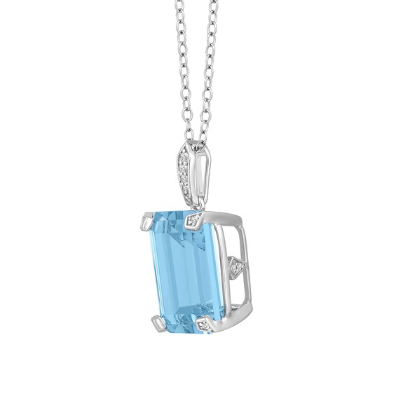 Emerald-Cut Lab-Created Sky Blue Topaz and 1/10 CT. T.w. Diamond Pendant in Sterling Silver