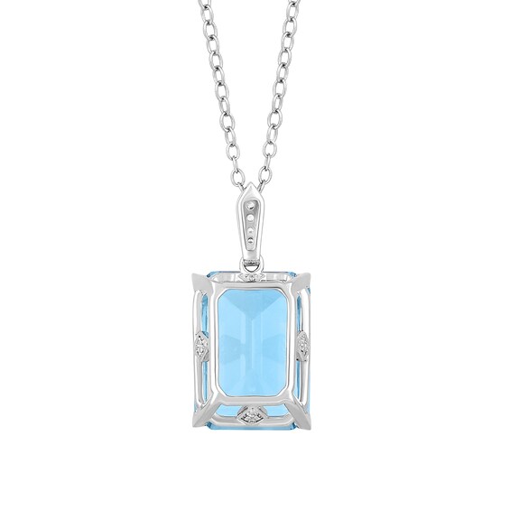 Emerald-Cut Lab-Created Sky Blue Topaz and 1/10 CT. T.w. Diamond Pendant in Sterling Silver