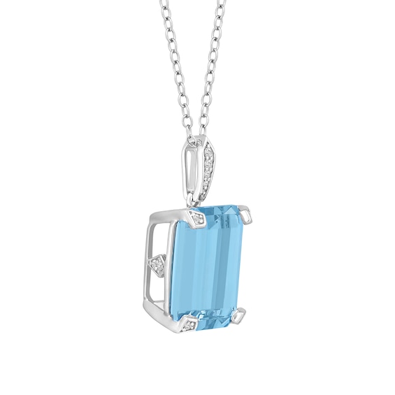 Emerald-Cut Lab-Created Sky Blue Topaz and 1/10 CT. T.w. Diamond Pendant in Sterling Silver
