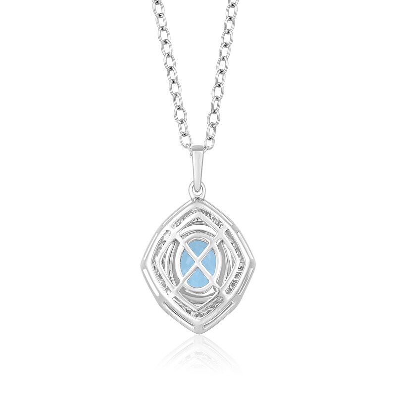 Main Image 3 of Oval Sky Blue Topaz and 1/8 CT. T.W. Diamond Tilted Frame Pendant in 10K White Gold