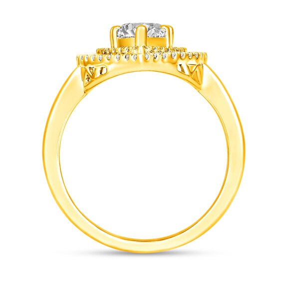Pear-Shaped Lab-Created Emerald and White Lab-Created Sapphire Open Flower Ring in Sterling Silver with 14K Gold Plate