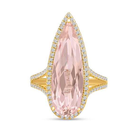 Elongated Pear-Shaped Lab-Created Morganite and White Lab-Created Sapphire Ring in Sterling Silver with 14K Gold Plate
