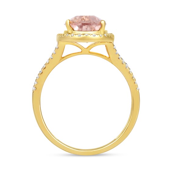 Elongated Pear-Shaped Lab-Created Morganite and White Lab-Created Sapphire Ring in Sterling Silver with 14K Gold Plate