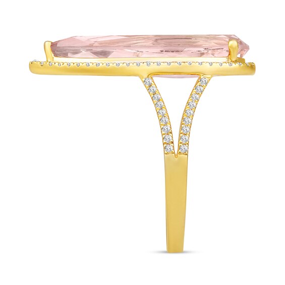 Elongated Pear-Shaped Lab-Created Morganite and White Lab-Created Sapphire Ring in Sterling Silver with 14K Gold Plate