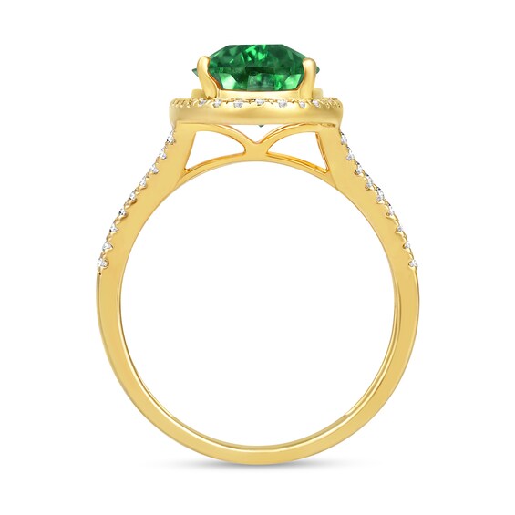 Elongated Pear-Shaped Lab-Created Emerald and White Lab-Created Sapphire Ring in Sterling Silver with 14K Gold Plate