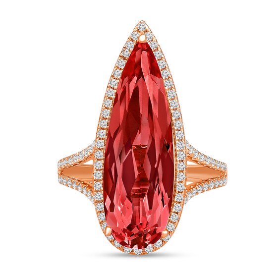 Elongated Pear-Shaped Lab-Created Ruby and White Lab-Created Sapphire Ring in Sterling Silver with 14K Gold Plate