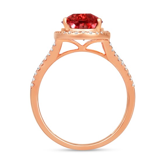 Elongated Pear-Shaped Lab-Created Ruby and White Lab-Created Sapphire Ring in Sterling Silver with 14K Gold Plate
