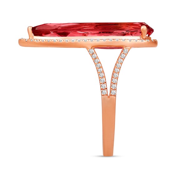 Elongated Pear-Shaped Lab-Created Ruby and White Lab-Created Sapphire Ring in Sterling Silver with 14K Gold Plate