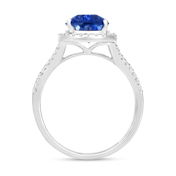 Elongated Pear-Shaped Blue Lab-Created Sapphire and White Lab-Created Sapphire Ring in Sterling Silver