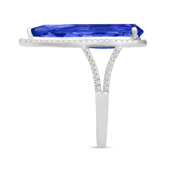 Elongated Pear-Shaped Blue Lab-Created Sapphire and White Lab-Created Sapphire Ring in Sterling Silver